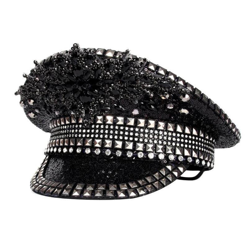 Rhinestones Bridal Hat for Wedding Glittering Fedora Sequin Hat Novelty-Party Hat Holiday Captain Hat for Bridal Shower 56 60cm 5