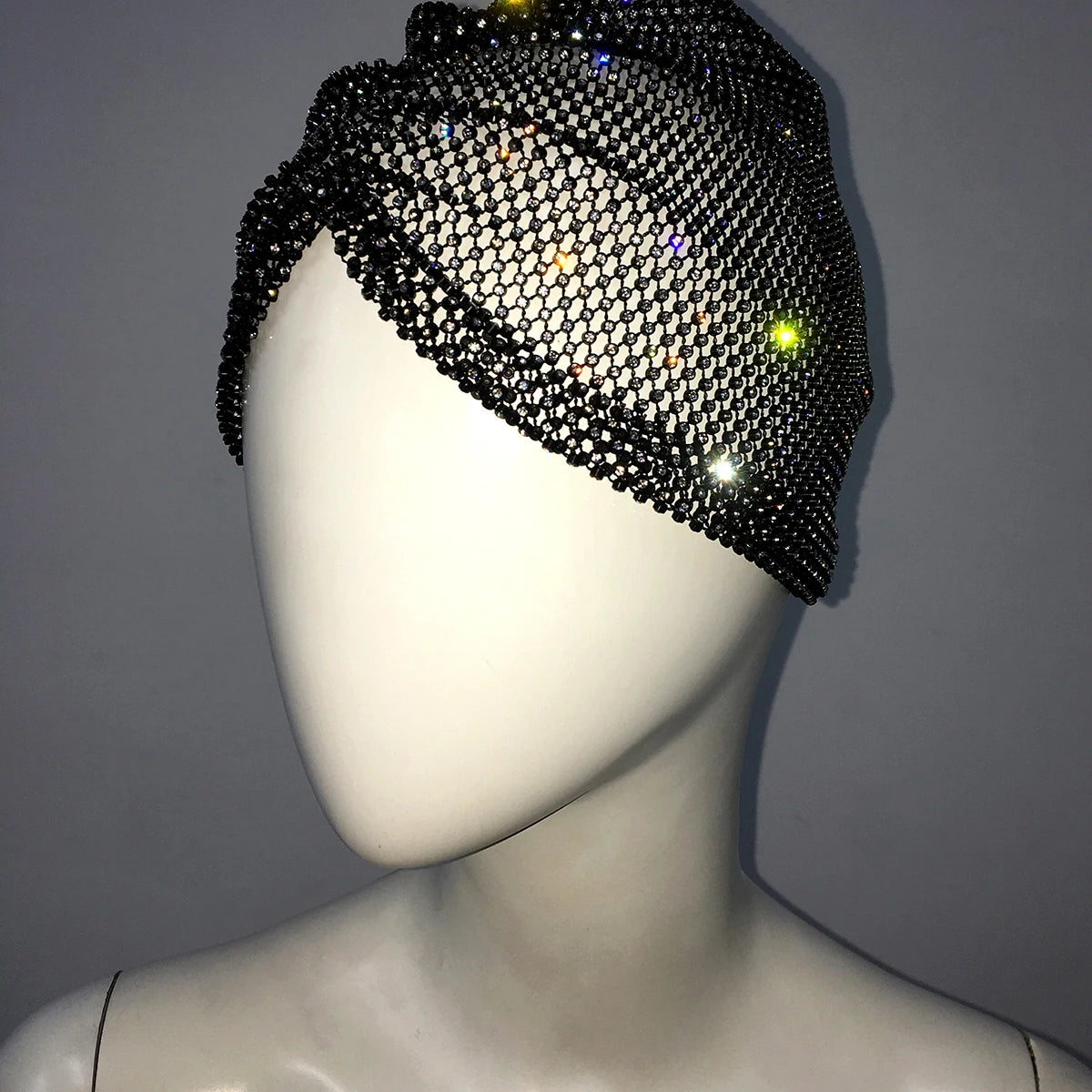 Fishnet Diamond Luxury Cap for Women, Shiny Women's Hat, Rhinestone Kerchief, Hip Hop Headwear, Nightclub Party, Fashion Beanies black AB One Size