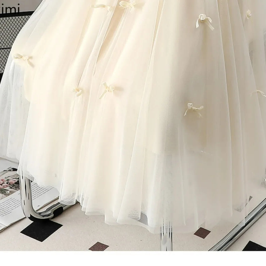 Women's Korean Fashion Harajuku Long Gauze Skirt Spring Summer High Waist Midi Maxi Tulle Skirt Aesthetic Vintage Y2k Skirt