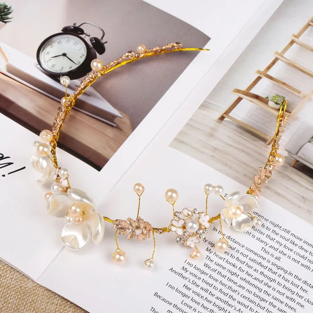 Wedding Headdress Pearl Crystal Headband Bridal Hair Accessories Headpiece Women Handmade Tiara Wedding Hair ornaments Jewelry