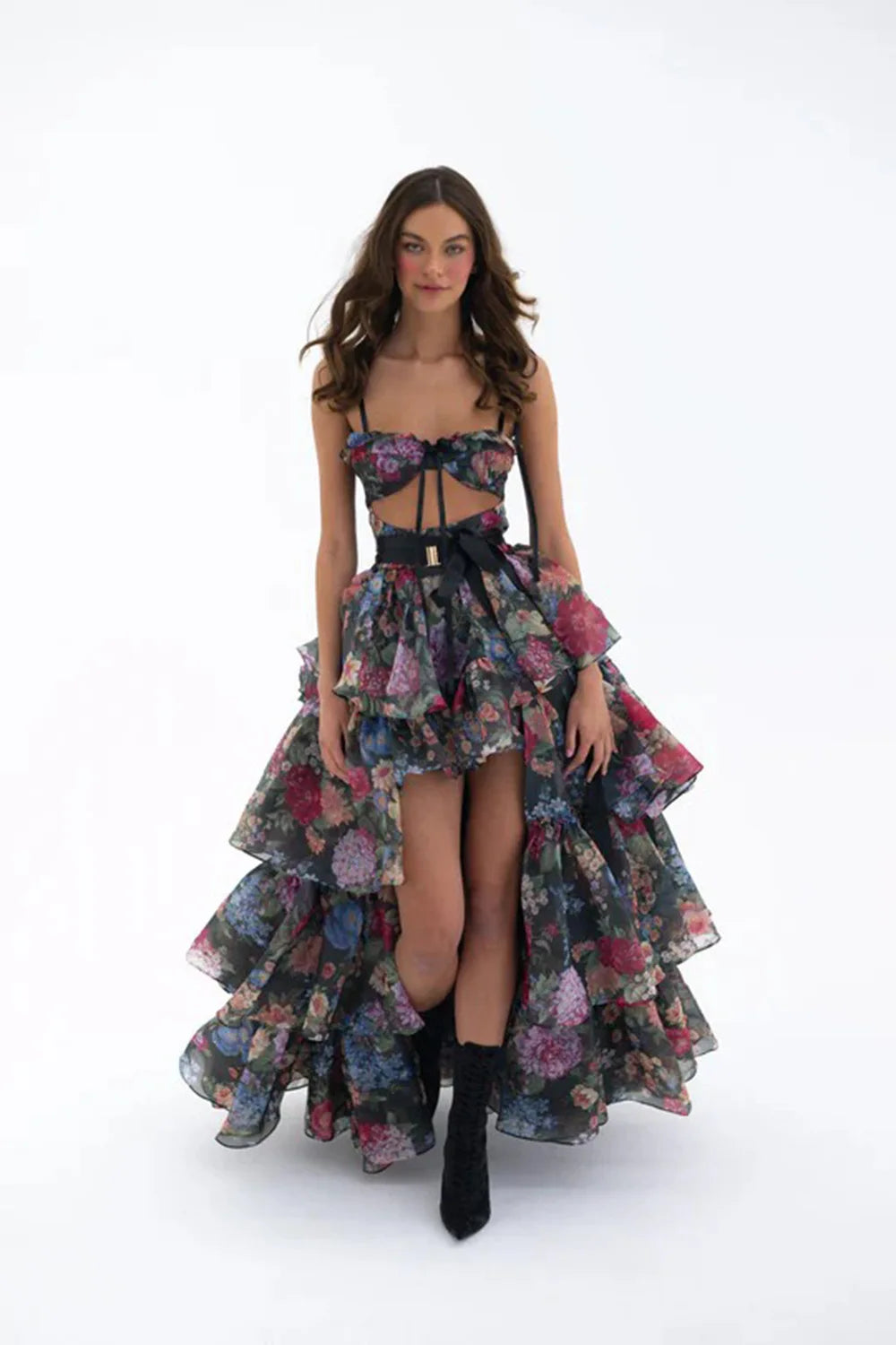 New Summer Women Sleeveless Sexy Strap Keyholes Ruffles Long Maxi Dress Girls' Vacation Celebrate Birthday Party Outfit