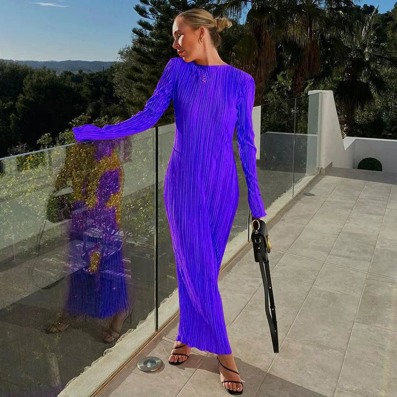 Hawthaw Women Fashion Long Sleeve Streetwear Bodycon Orange Midi Dress 2022 Autumn Clothes Wholesale Items For Business Blue