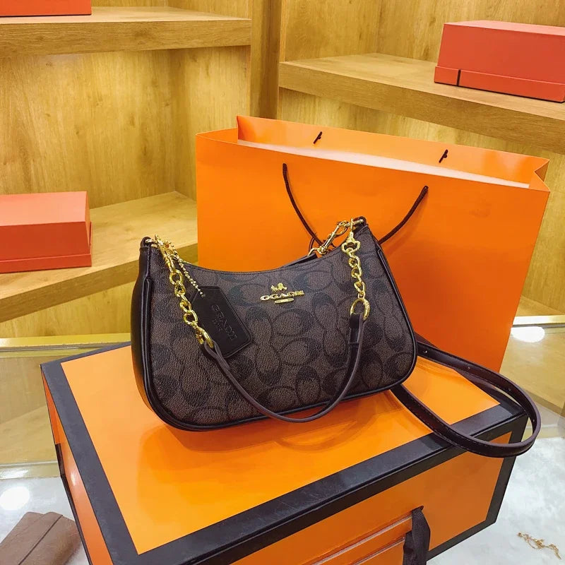 Luxury Signature Women Tote Bag Vintage Leather Crossbody Bag High End Shoulder Handbag