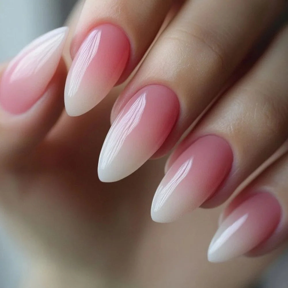 24pcs/set short Medium square fake nails for women gradient nude pink flowers french almond summer tips press on false nail art