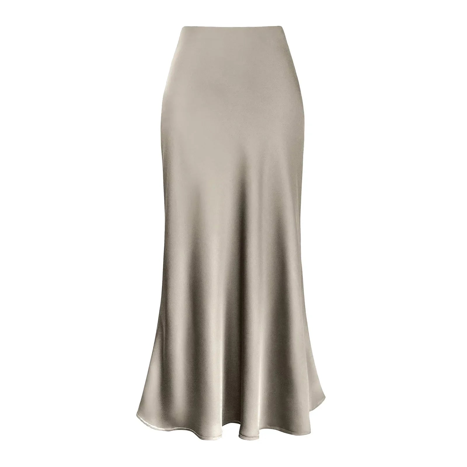 A-Line Pleated Long Skirts Summer Women Korean Skirt Streetwear Elastic Waist Solid Elegant Satin Dress платье For Ladies Khaki