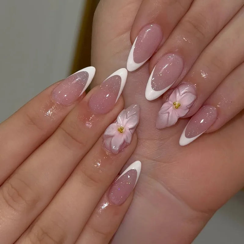 24pcs Leopard Print French Press on Nails Y2k Star Crocodile Pattern Fake Nail Tips Wearable Spice Girl Short Almond False Nails
