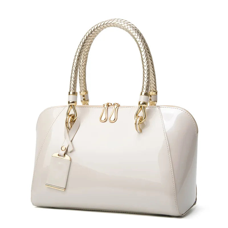 Luxury Designer Handbag Shiny Leather Boston Bag Fashion New Blue Red Black Beige Pink Bags for Women Sac De Luxe Femme beige