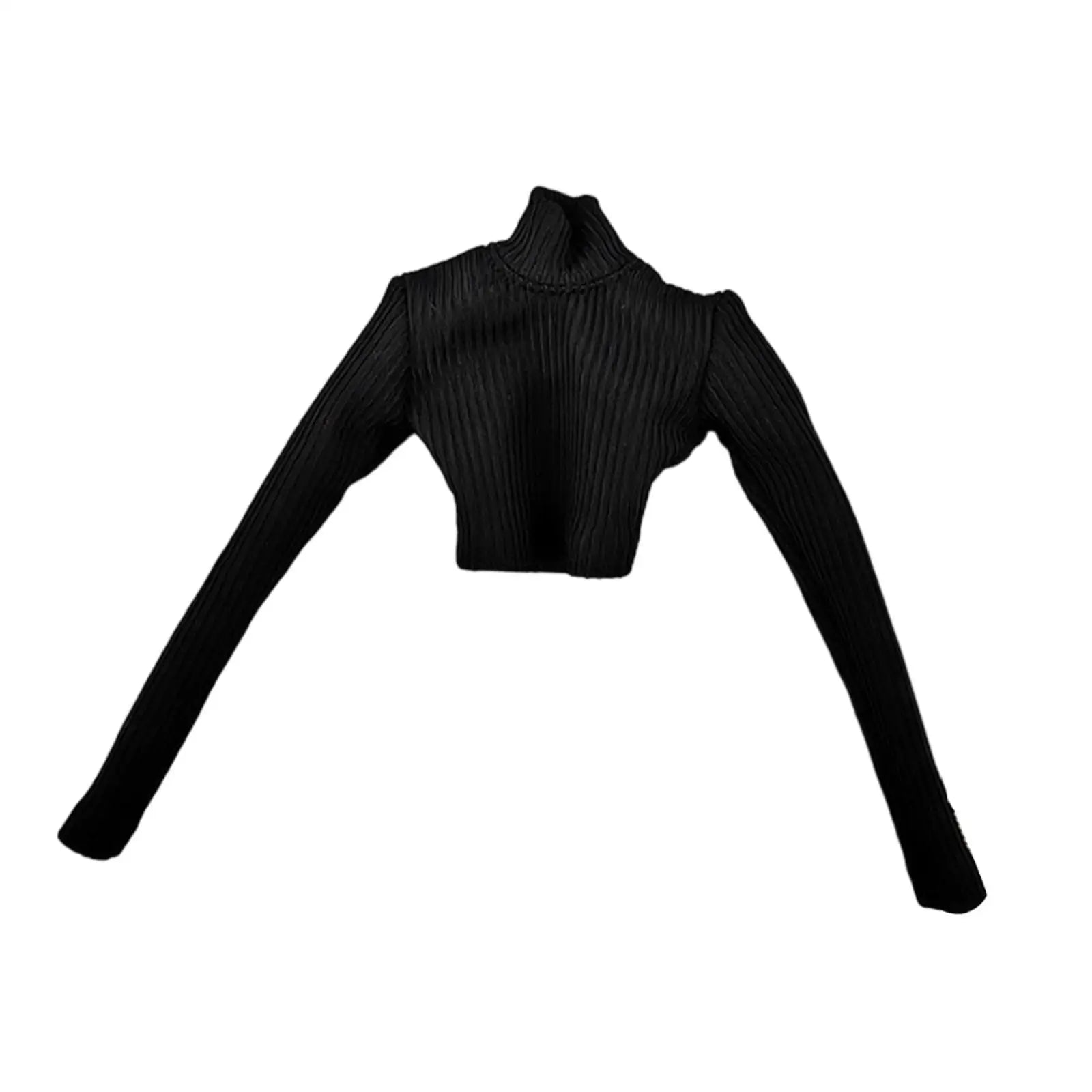1:6 Scale Womans Crop Tops Turtleneck Thin Sweater Action Figure Clothes for 12'' Female Action Figure Dress up Accessories black