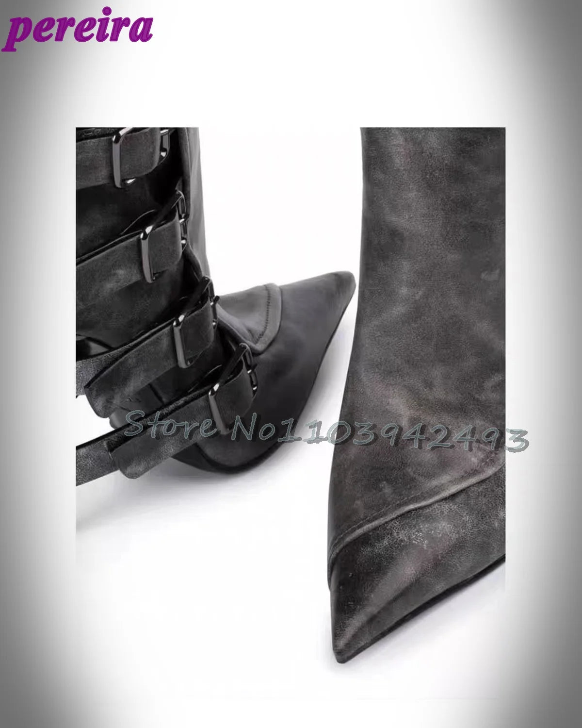 Stylish Brown Strappy Boots Pointed Toe High Heels Mid-calf Chunky Heel Fashion Women's Shoes Black Chic Buckle Outer 2025 New