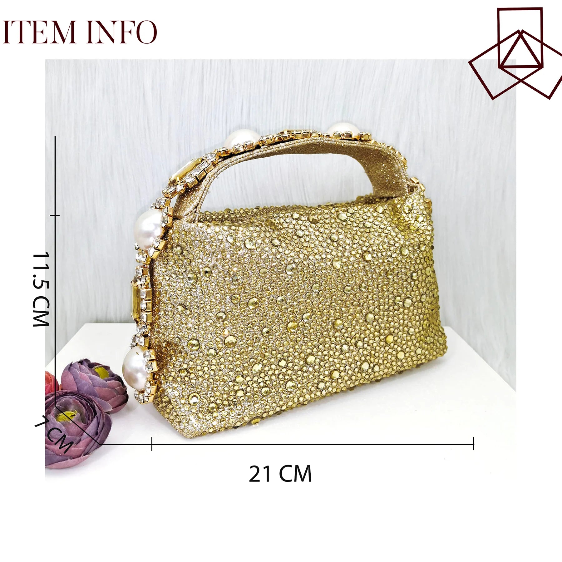 Gold Color Elegant Lady Shoes And Bag Set with Rhinestone Embellished Pearls-knot Wear-resistant And Comfortable Heel
