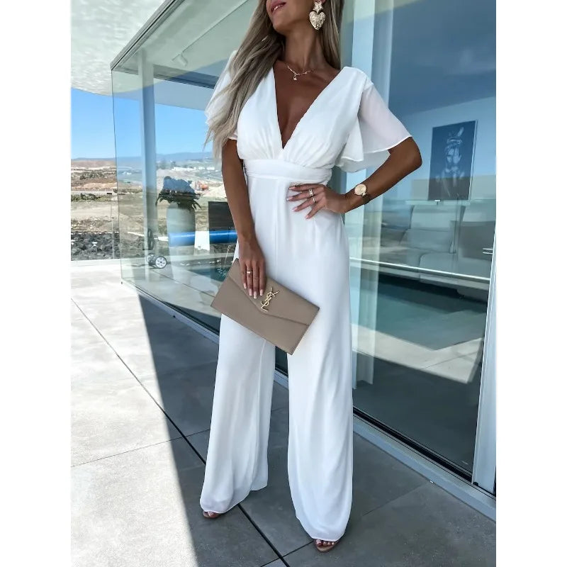 Spring Summer New V-Neck Casual Loose Resort Wide-legged Jumpsuit Women Jump Suits for Women