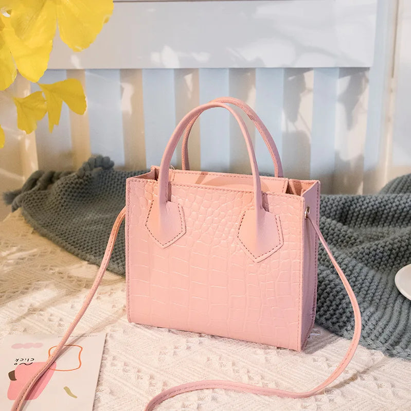 Fashion Crossbody Bag For Women All-Match Shoulder Bag Pu Leather Crocodile Pattern Messenger Bag Mini Square Tote Bag 2024 pink