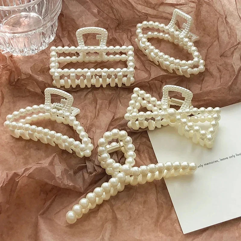 4/5/6PCS Elegant Pearl Hair Claws for Women Fashion Geometric Hairpins Barrettes Headwear Horsetail Hair Clips Hair Accessories 5pcs