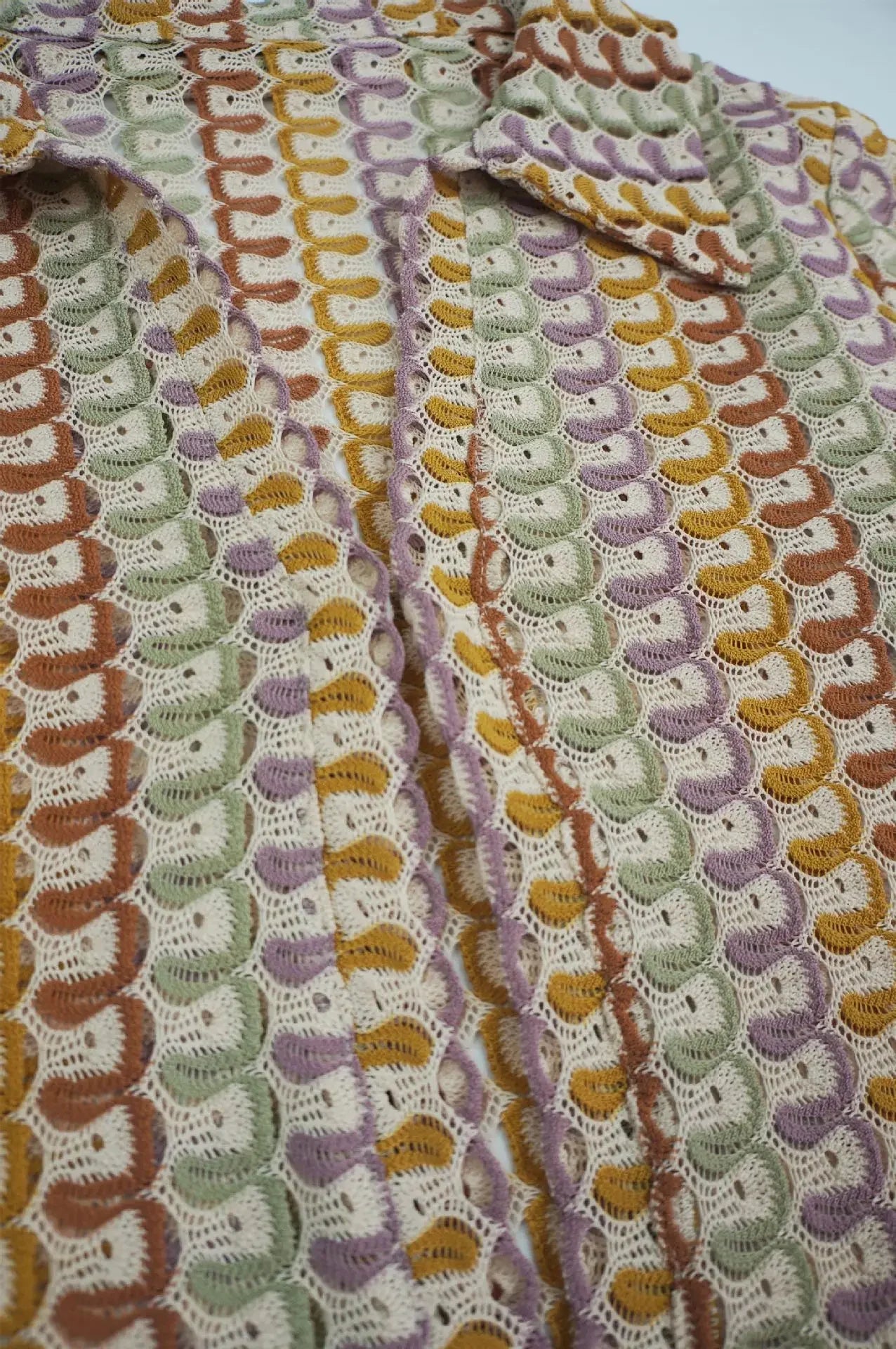 WeiYao Handmade Crochet Multi-color Hollow Out Split Maxi Dress for Women Deep V Long Sleeve Elegant Bohemian Sexy Bodycon Dress