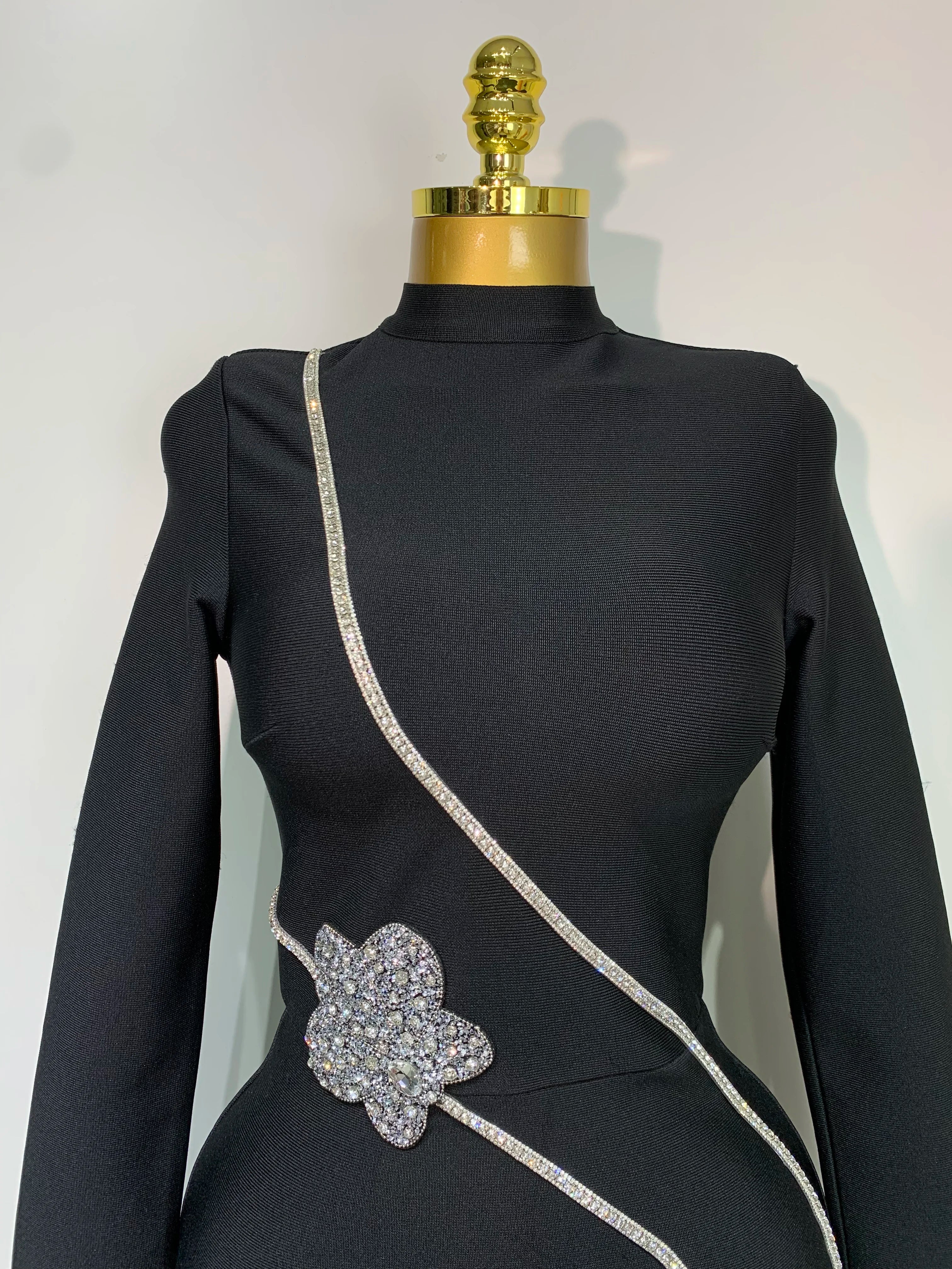 est Fashion Designer Party Dress Women's Formal Long Sleeve Diamonds Bodycon Bandage Dress Elegant Luxury Birthday Gown