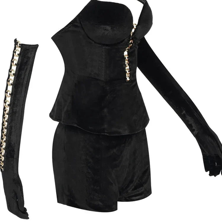 Luxury Women Winter Sexy Strapless Backless Circle Sequined Black Mini Skirt Set Elegant Evening Club Party Outfits