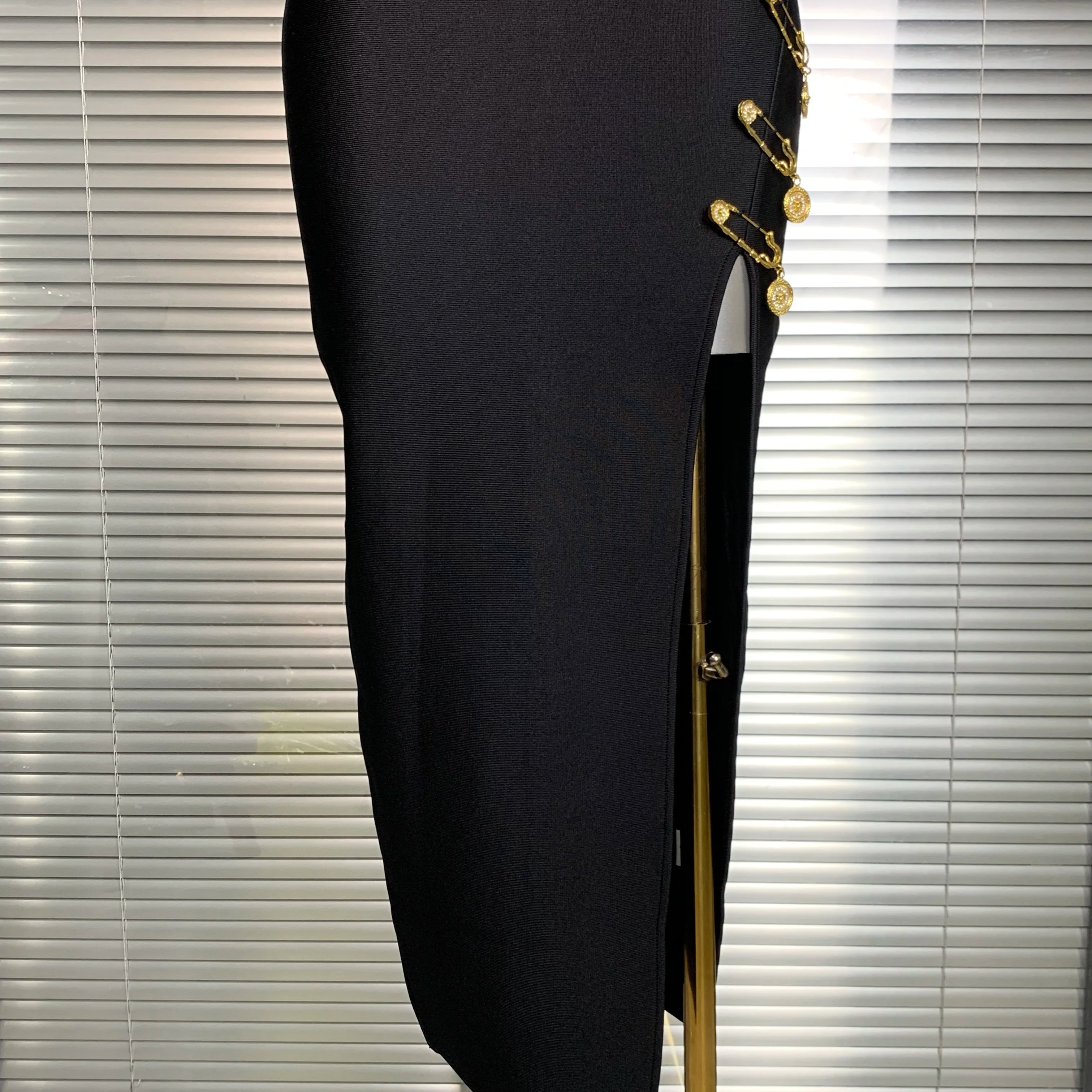 Summer New 2025 Women Sexy Designer Pin Celebrity Black Bandage Dress Split Evening Bodycon Party Dress