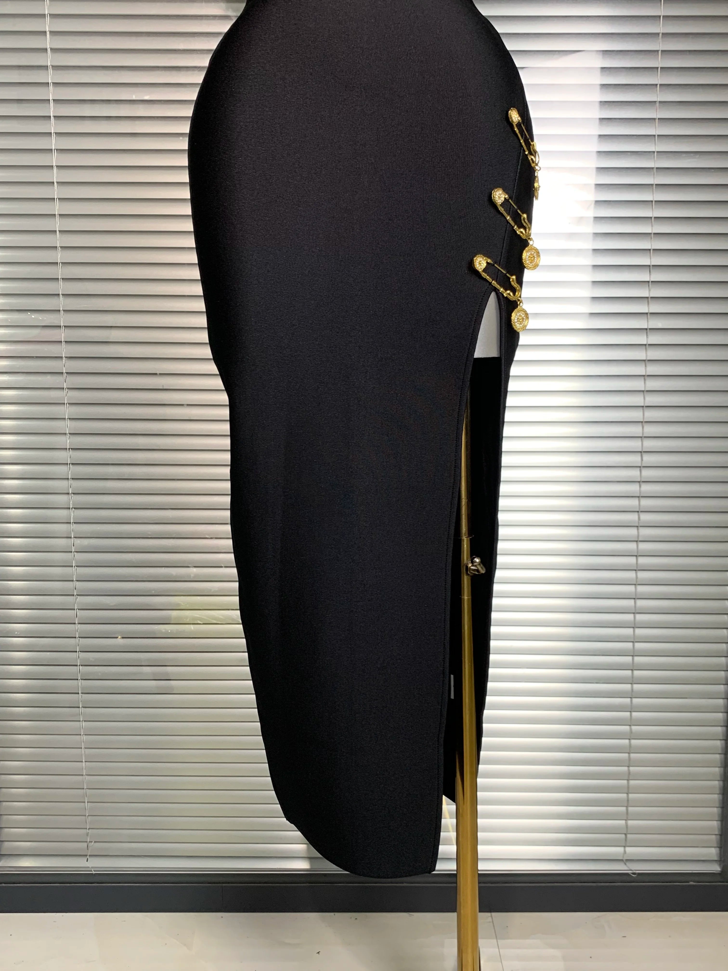 Summer New 2025 Women Sexy Designer Pin Celebrity Black Bandage Dress Split Evening Bodycon Party Dress