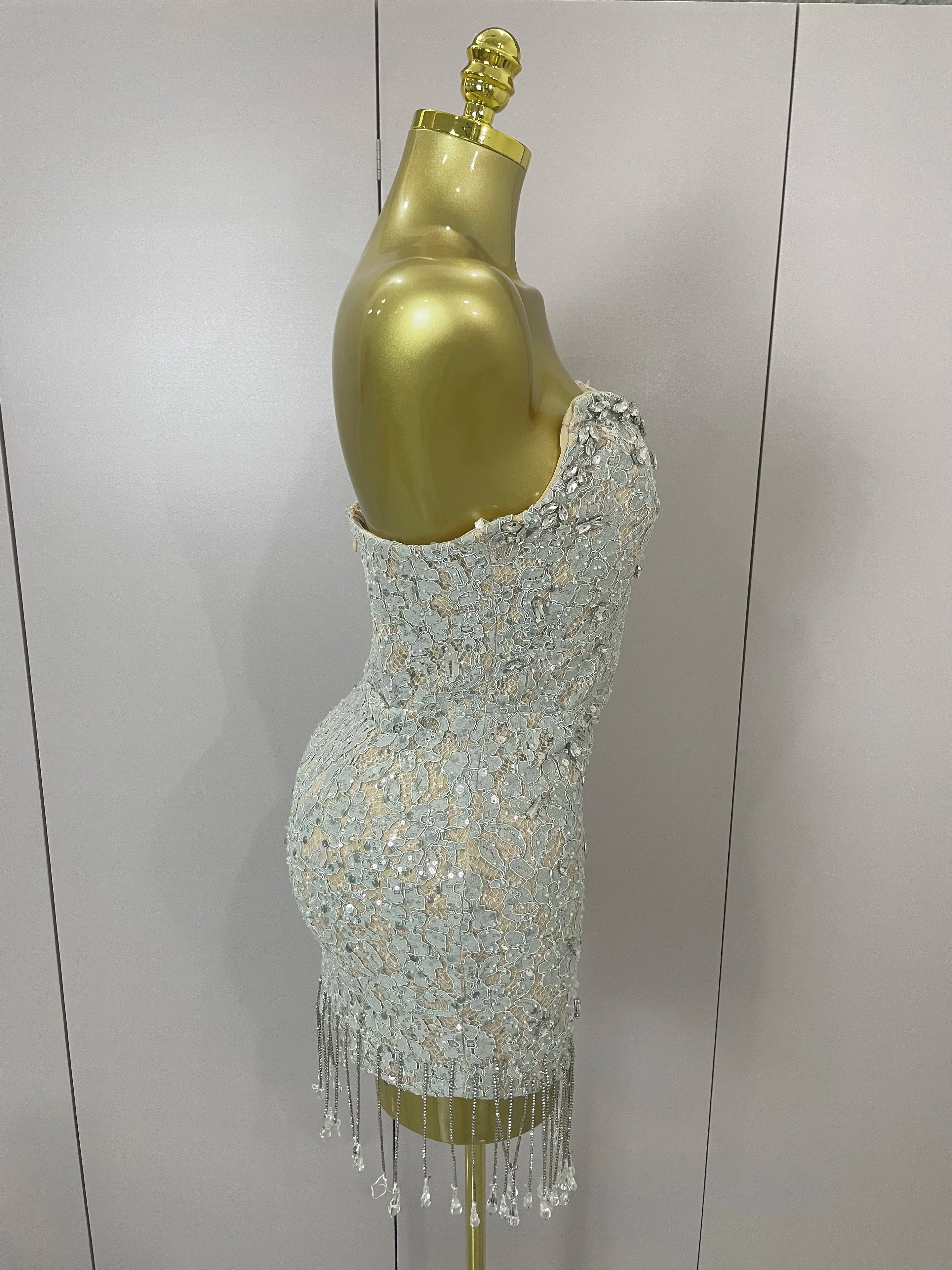 Luxury Sparkle Diamond Tassel Halter Cocktail Dress 2025 Women Elegant Evening Formal Gowns Wedding Party Dresses Stage Costumes