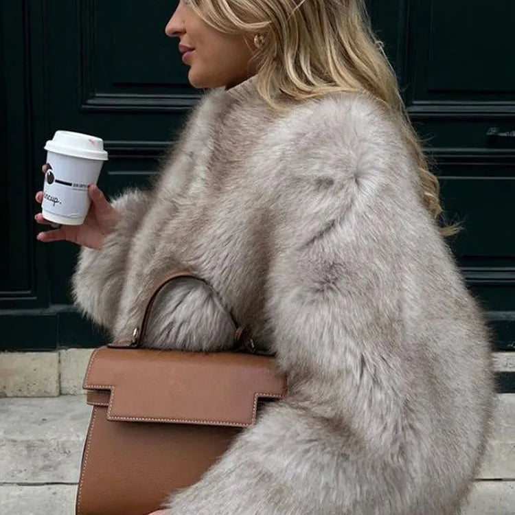 Fur Coat Women Warm Furry Long Sleeve Loose V-neek Female Outwear Autumn Winter New Fashion Street All Match Lady Overcoat