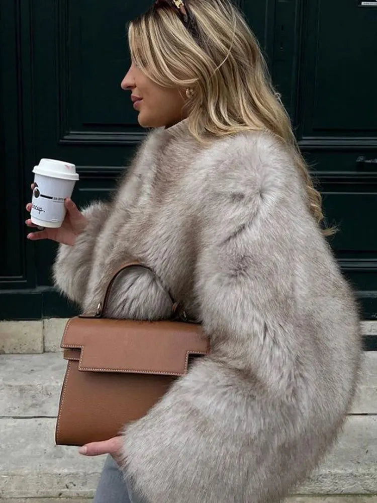 Fur Coat Women Warm Furry Long Sleeve Loose V-neek Female Outwear Autumn Winter New Fashion Street All Match Lady Overcoat