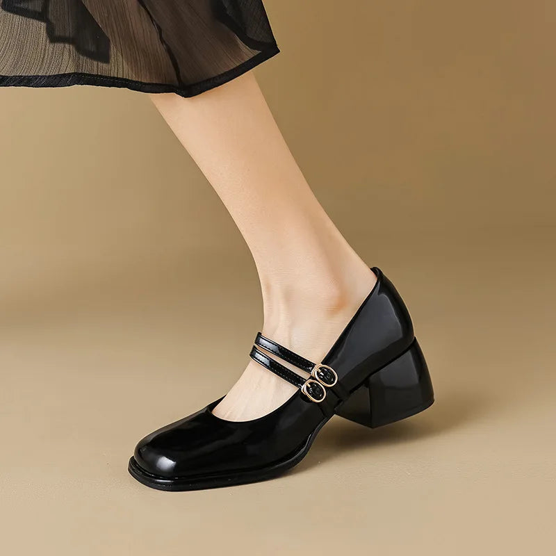 Sapatos femininos primavera 2023, salto alto feminino, Mary Janes casuais, bico quadrado branco, design para carreira e deslocamento, estilo coreano, 41-43