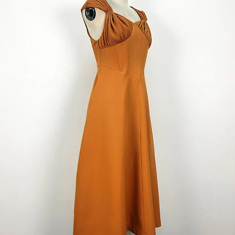 DEAT Women's Dress Bowkont Square Collar Pleated Sleeveless Waist Backless Casual Dresses Spring New Fashion 13DB3266