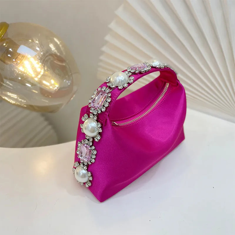 Handbag Luxury Shiny Crystal Purses Designer Rhinestones Clutch Purse Bag for women handle bag Women's bag purse eveing Hot Pink (20cm<Max Length<30cm)