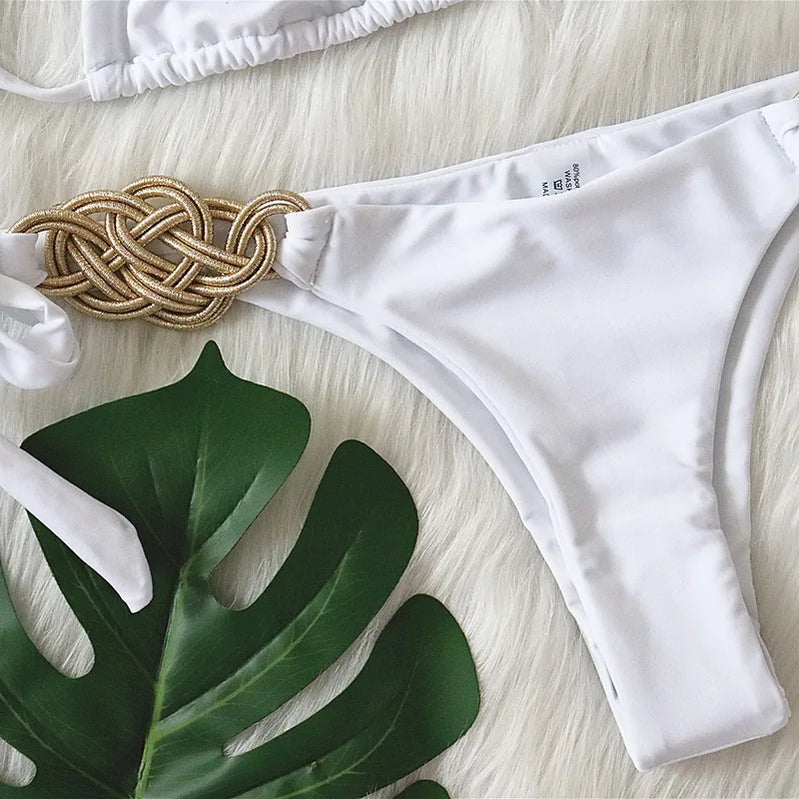 Sexy Hand Knitted Bikini Push Up Swimwear Women Brazilian Bikini Swimsuit Halter Biquini Two Pieces Bathing Suit