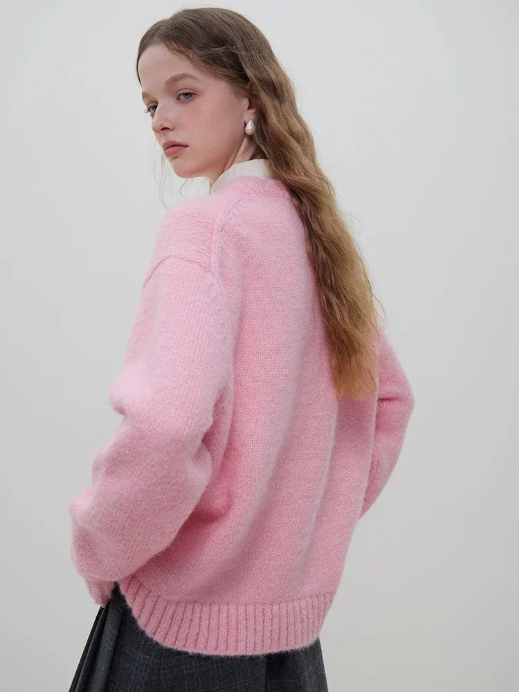 Warm Soft Waxy Round Neck Pullover Sweater for Women Winter All-match Loose Sweater Female