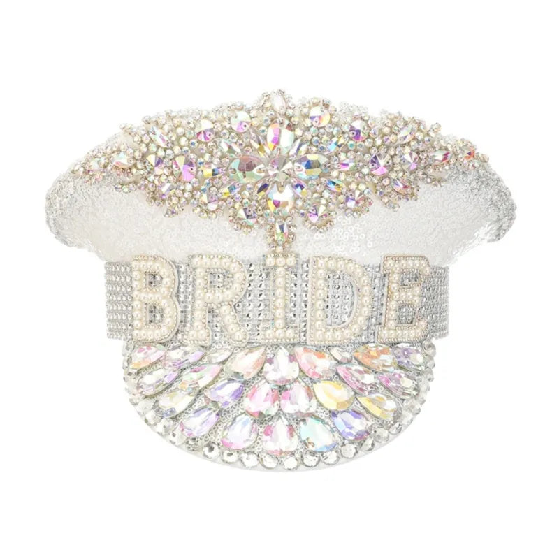Rhinestones Bridal Hat for Wedding Glittering Fedora Sequin Hat Novelty-Party Hat Holiday Captain Hat for Bridal Shower 57cm 1