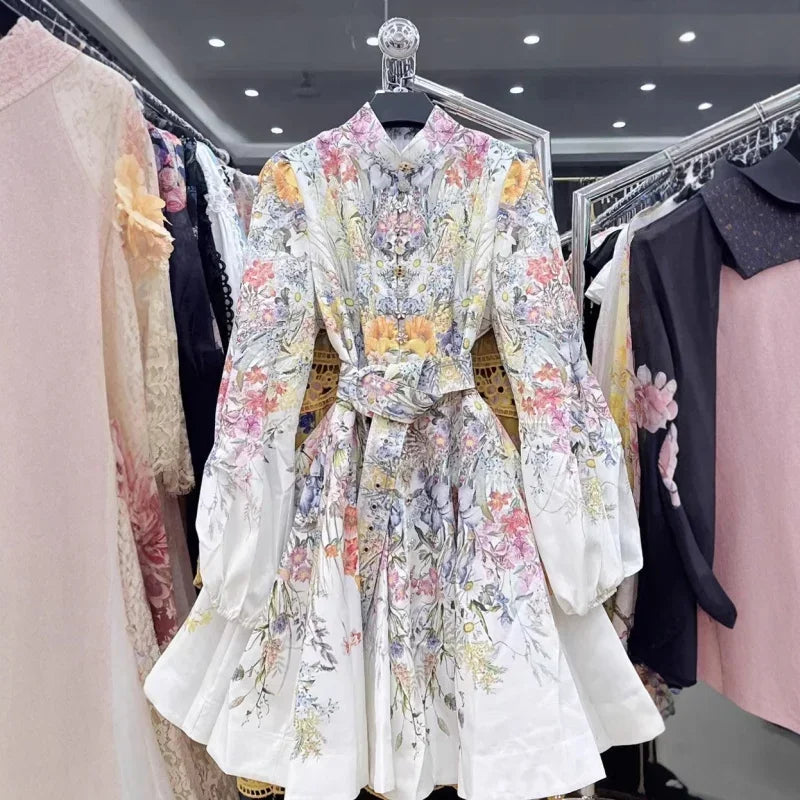 Women's Dress Floral Linen Elegant Short Dresses Casual Vacation Beach Party Dresses Woman Clothing Summer Skirt