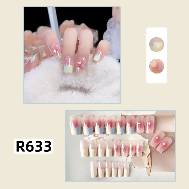 24Pcs/set French Gold Border Nail Elegant&Trendy Wearable Nails for Women Girl New Edition Removable Nail