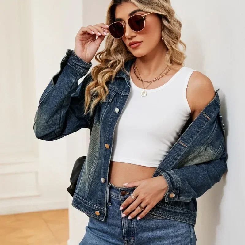 Fashion coats denim jacket women jean jacket for women Women's New Vintage Wash Denim Coat Top Wish