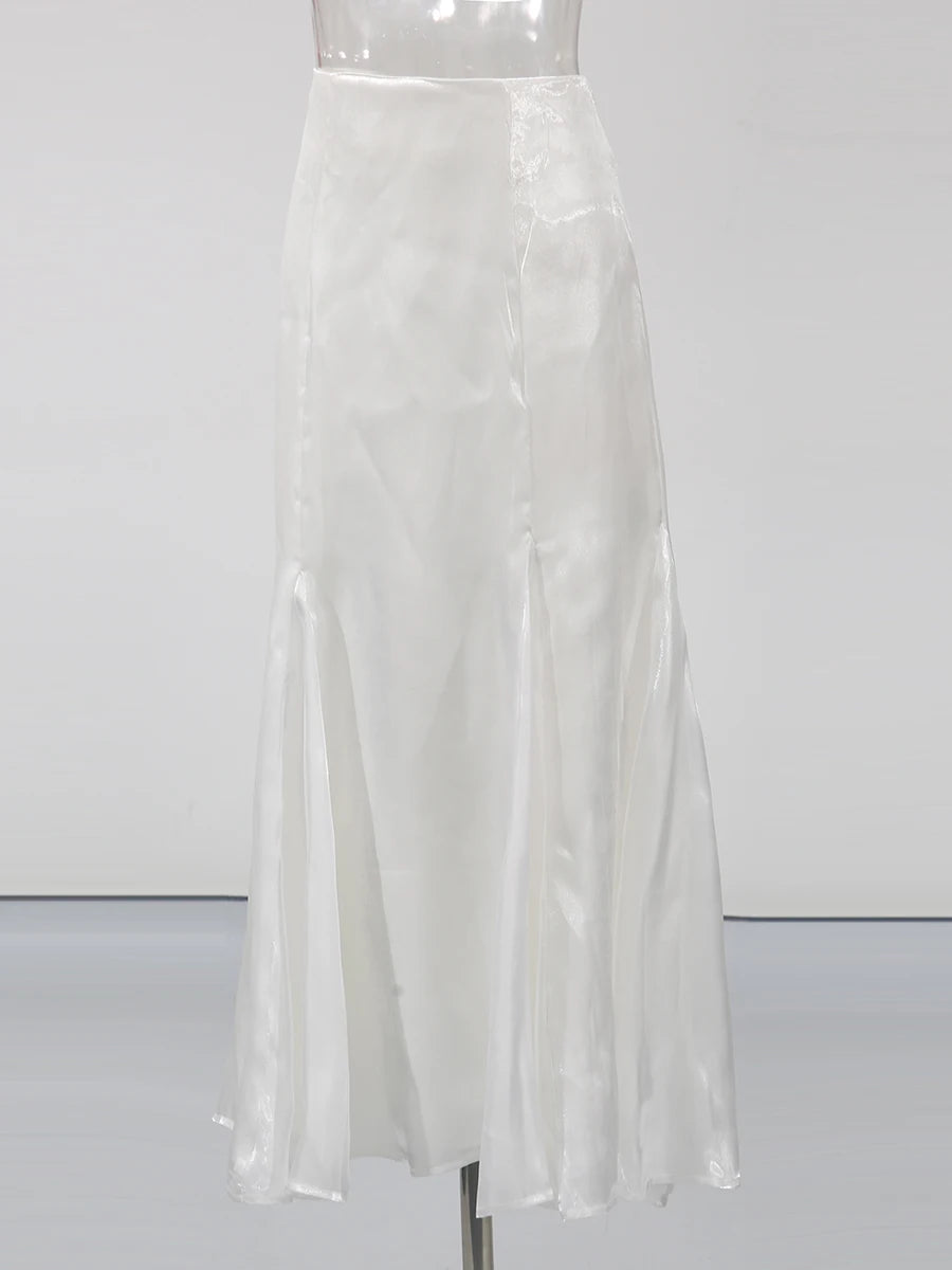 TWOTWINSTYLE Spliced Petal Two Piece Sets for Women V Neck Long Sleeve Patchwork Lace Up Top High Wasit Skirt Elegant Set Female