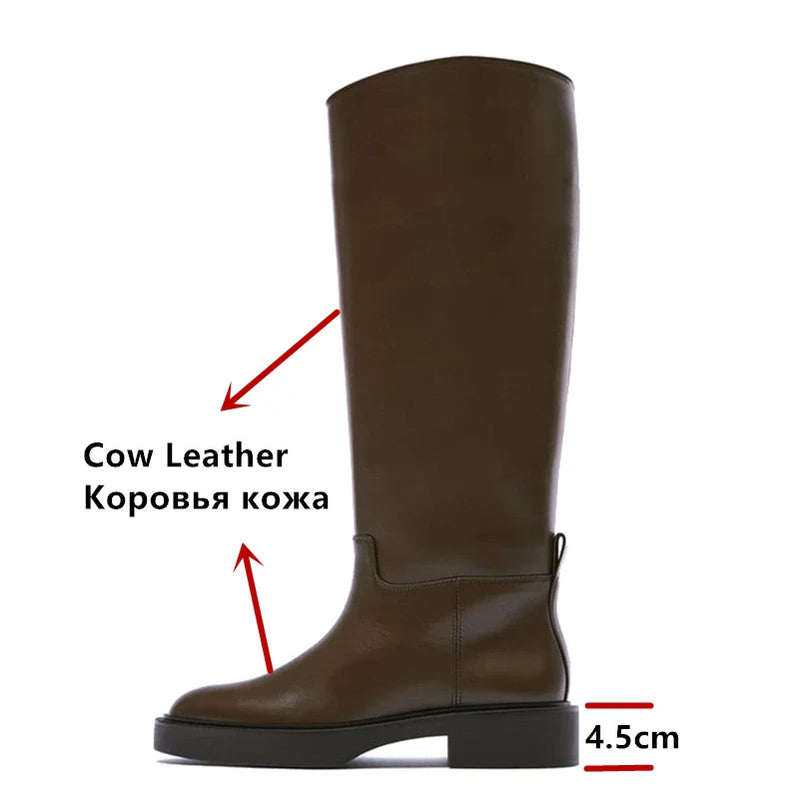 FEDONAS Ins Genuine Leather Knee High Boots For Women Thick Heeled Autumn Winter Warm Shoes Woman High Motorcycle Boots