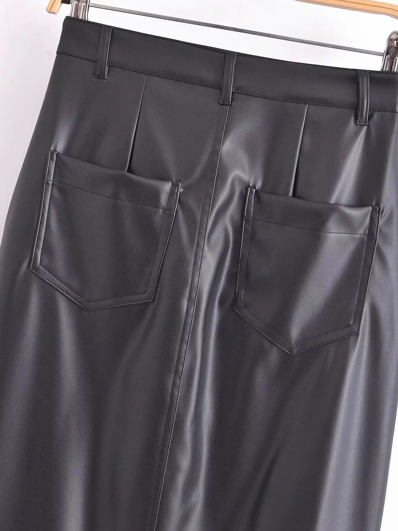 PU Women's Skirt Female Black Hight Waist A-Line Long Skirts Ladies Front Zipper with Pocket Winter New Skirt