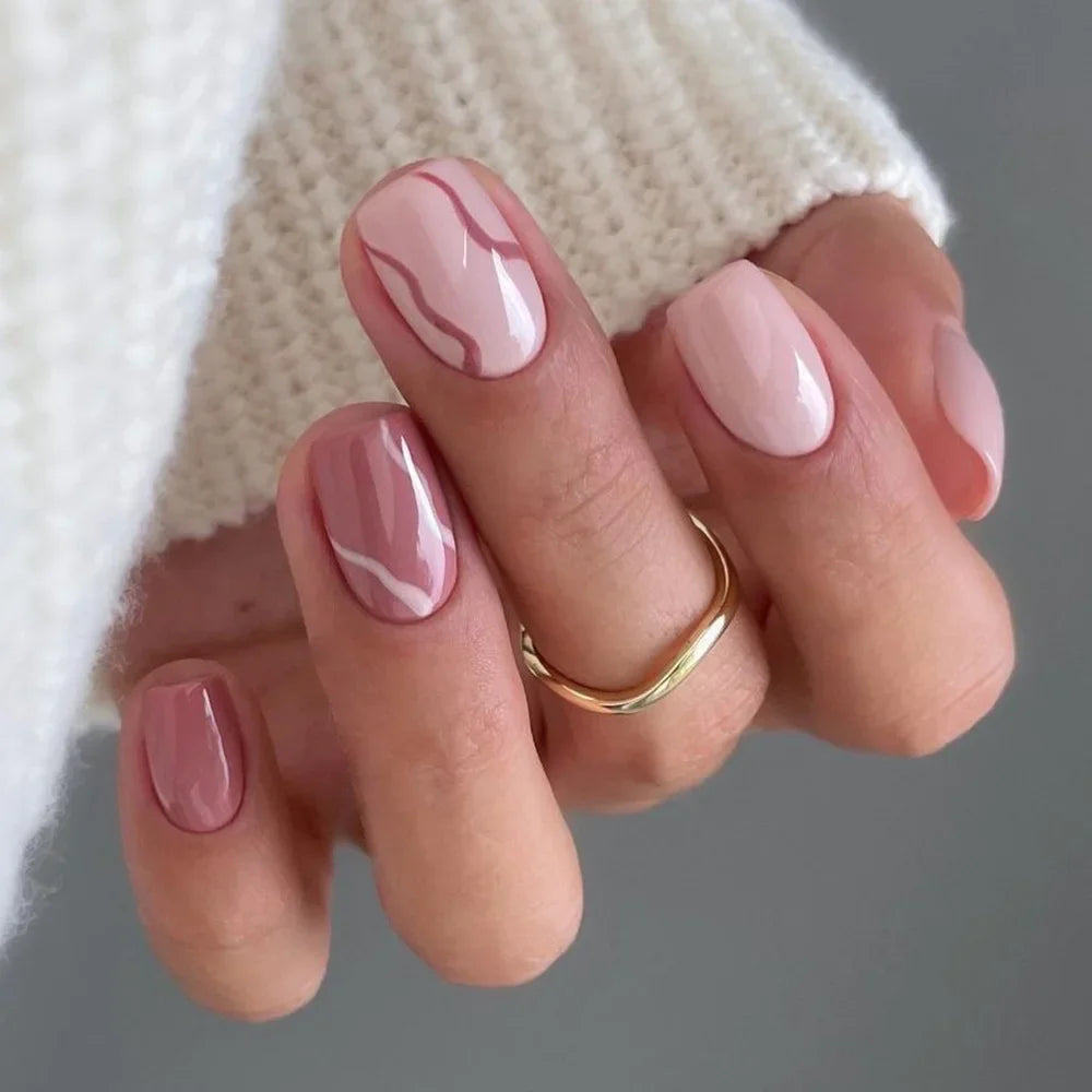 24 peças unhas curtas retrô com design de flores, arte para manicure, unhas postiças rosa, unhas postiças quadradas vestíveis, pontas de unhas com cobertura total