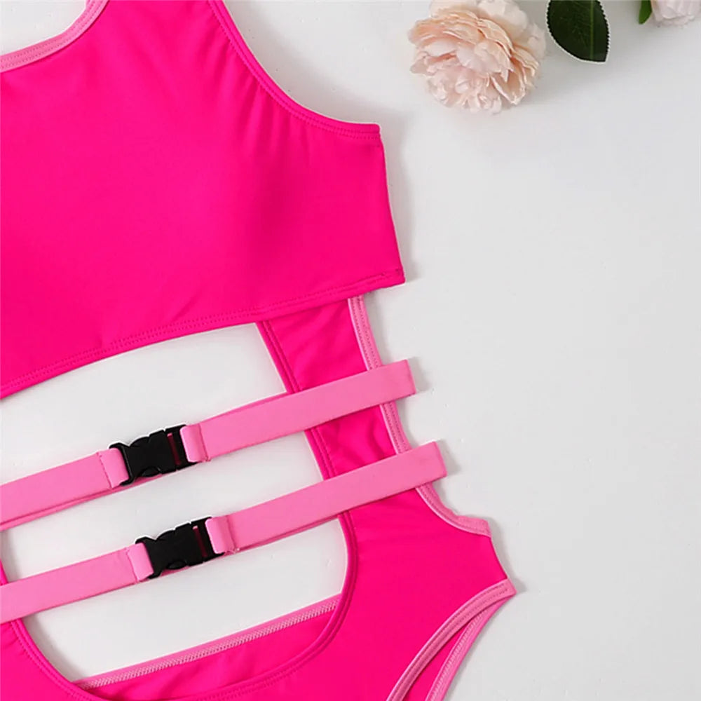Sexy Rose Red Cut Out Monokini Swimsuit One Piece Swimwear Woman Bandage Bathers High Cut Bathing Swimming Suit for Women