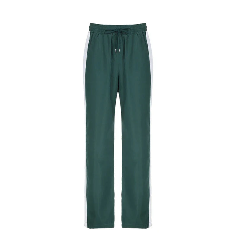 BIIKPIIK Contrast-color Women Tracksuits Sporty Fitness Fashion Two Piece Pants Sets Jacket + Pants Jogging Street Style Outfits Green Pants ONLY