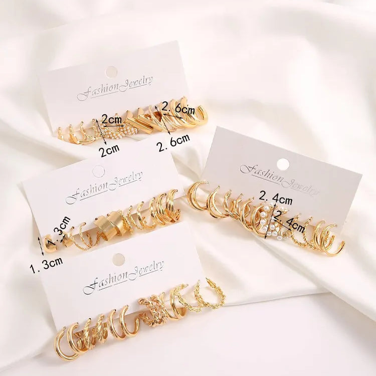 Gold Color Vintage Hoop Earrings Set for Women Boho Metal Circle Geometric Twist Pearl Dangle Earrings Trendy Jewelry Gifts