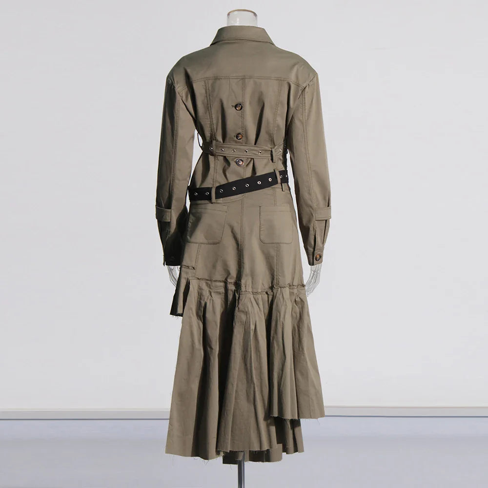 Solid Patchwork Button Two Piece Set For Women Lapel Long Sleeve Coat High Waist Irregular Skirt Chic Sets Female