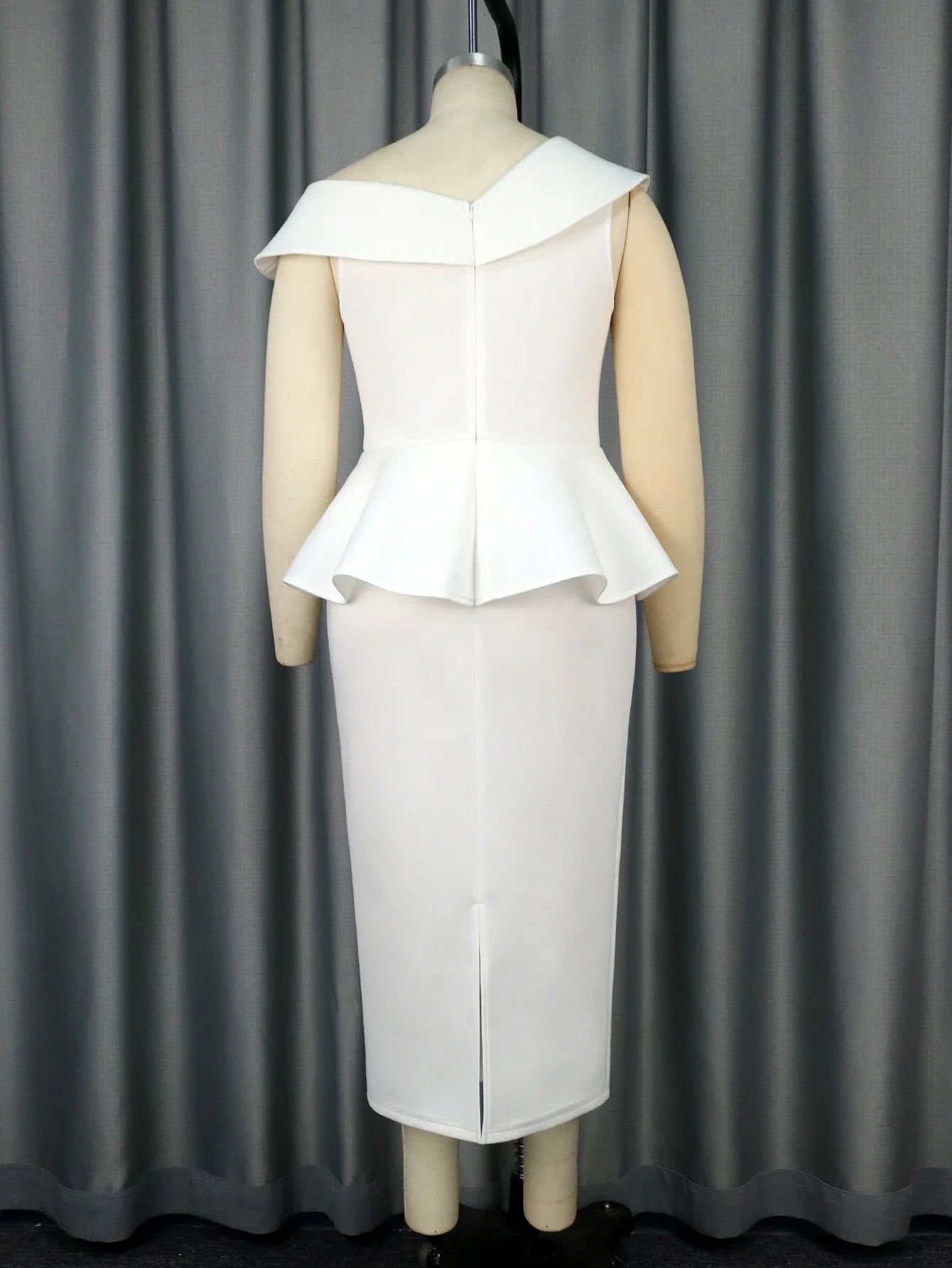 White Party Dress Plus Size For Women Peplum Ruffles Hem Bodycon Elegant Off Shoulder Gowns Wedding Birthday Evening Event Gowns