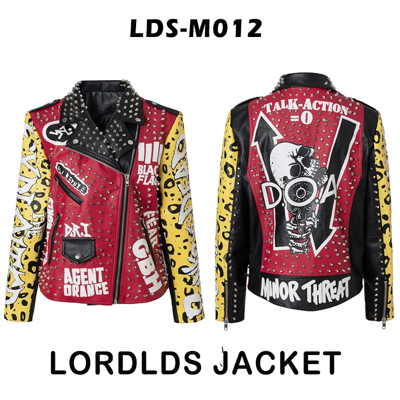 Men Leather Jacket 2024 Fashion Motorcycle Style Studded Punk Rock Cool Zipper Streetwear Biker Coats LDS-M012