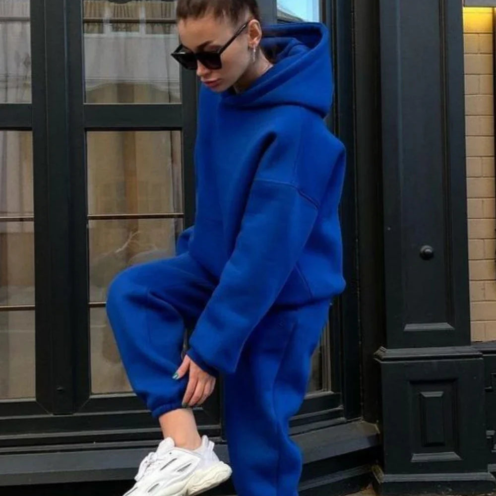 Fashion Women's Sports Two-Piece Autumn Hooded Long-Sleeved And Baggy Pants Fitness Set Solid Color Lady 2-Piece Suit Outfits