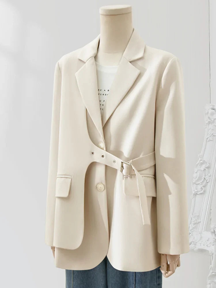 LANMREM Designer Spliced Blazer Coat For Women Single Breasted Long Sleeves Irregular Coats Female Clothing 2023 Autumn 32D163