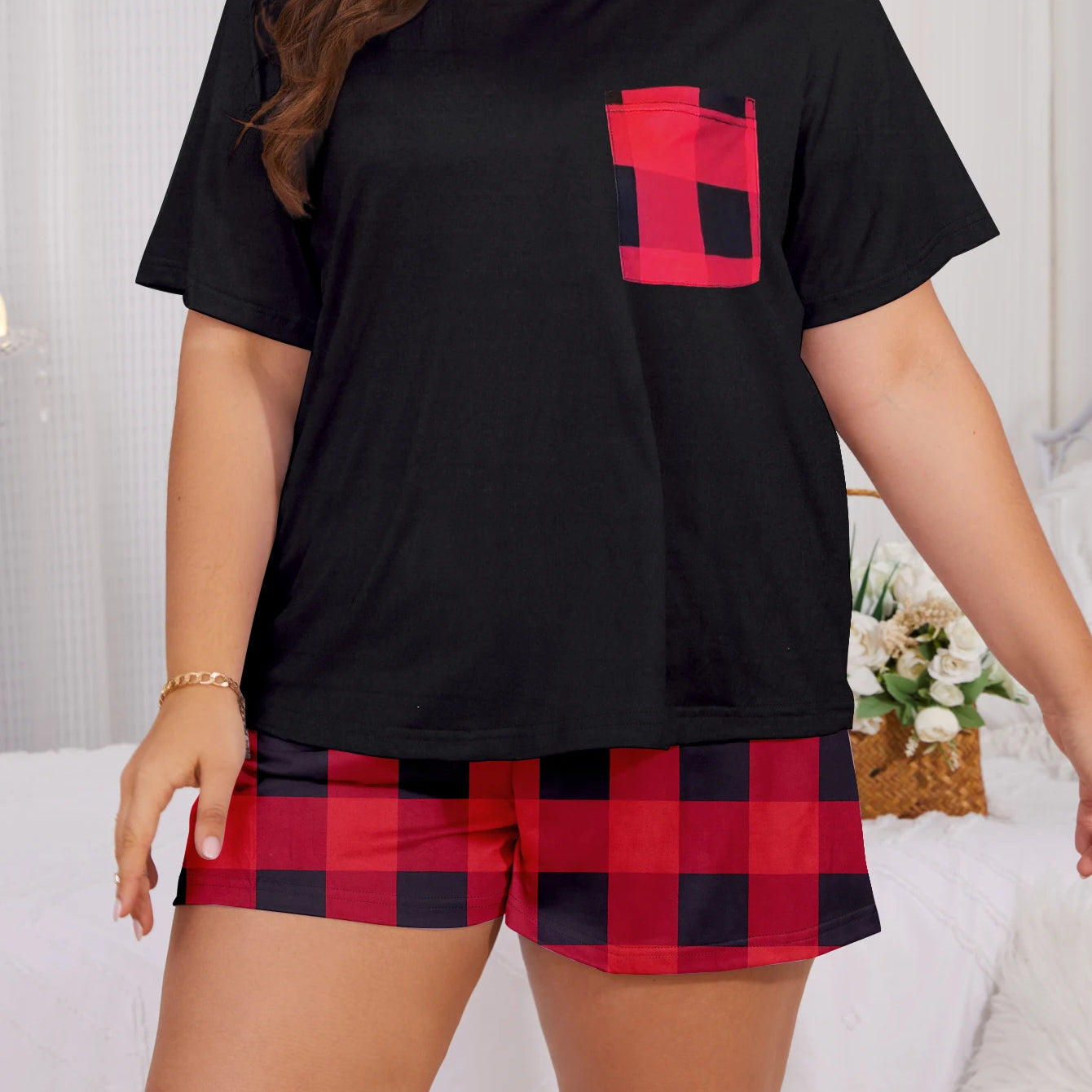 Plus size pajama set Plus size short sleeved shorts Plus size home clothing Plus size milk silk set New 2024