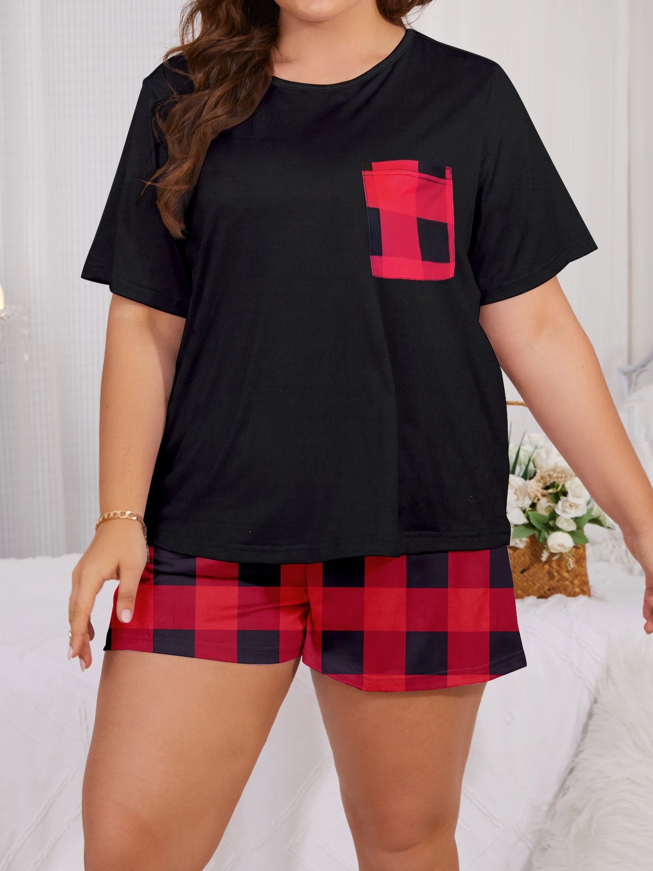 Plus size pajama set Plus size short sleeved shorts Plus size home clothing Plus size milk silk set New 2024