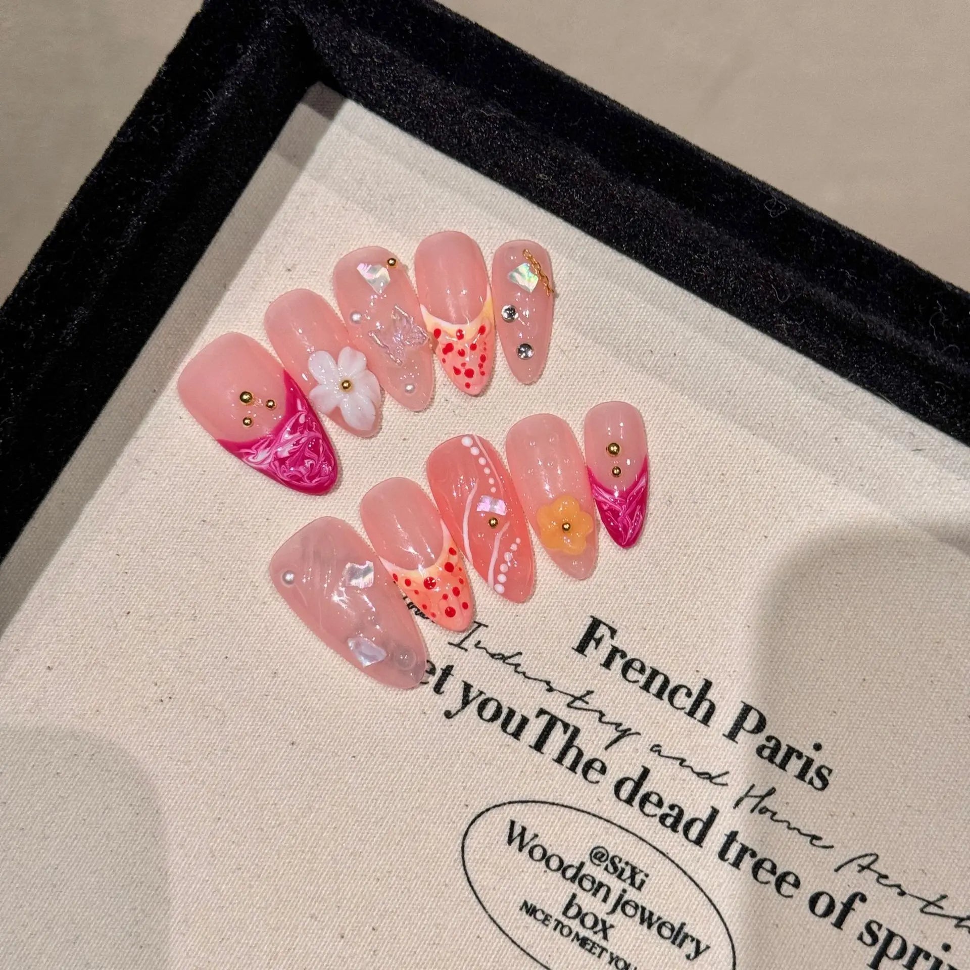 10 peças de unhas postiças de gel artesanais com glitter e amêndoas bailarina sonhadora com pontas de manicure em formato de diamante e prensa francesa Sweet Aurora