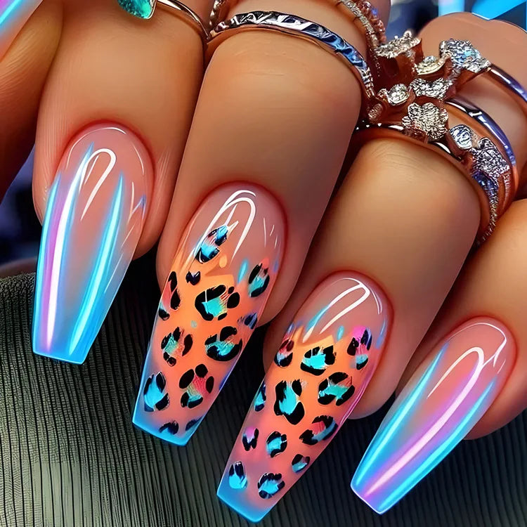 24pcs/set Short medium long fake nails colorful gradient Y2K sunset heart leopard print square ballet tips press on false nail